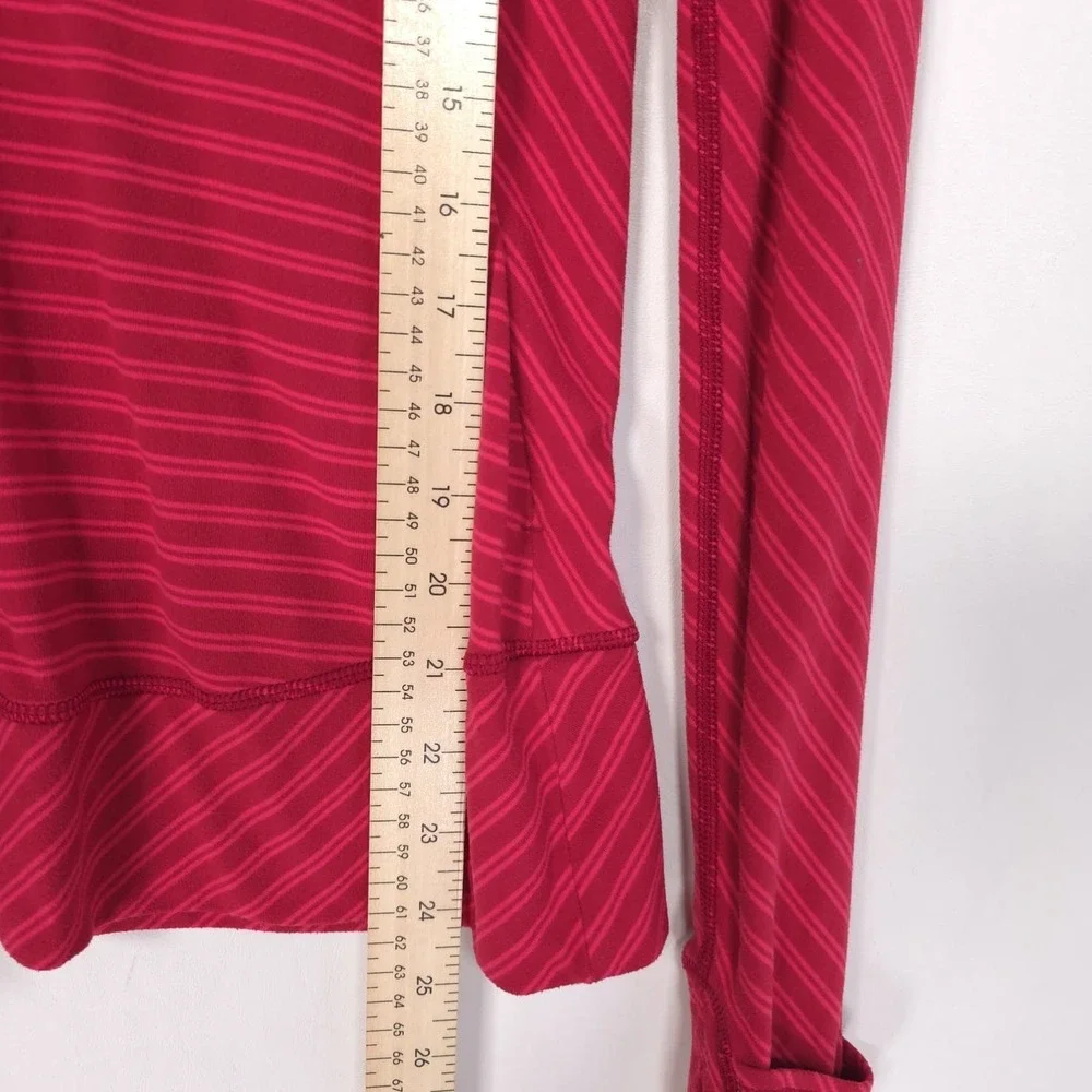 LULULEMON Womens Top Active Stripe 1/4 Zip Red Pink US 4 Thumbhole Long Sleeve